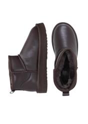 Brown leather women's snow boots BUTYD-1219-89(Z25), product view from above on a white background.