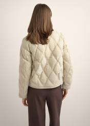Beige women's transitional jacket KURDT-0664-1A(Z26), product view from the back on the model. Half of the silhouette visible.