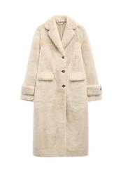 Beige long women's fur coat FUTDP-0080-1B(Z26) - front product view, on white background.