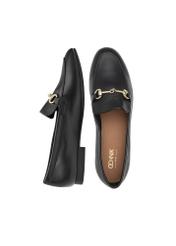 Women's leather black moccasins BUTYD-0916A-99(W26), product view from above on a white background.