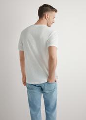 Men's white cotton T-shirt TSHMT-0149-0B(W26), back view of the product on the model. Half of the silhouette visible.