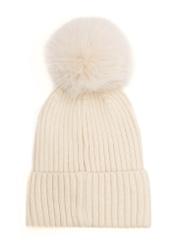 Cream women's hat with pompom CZADT-0216-16(Z25), product view from the back on a white background.