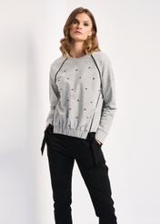 Gray women's sweatshirt with applique BLZDT-0075-91(Z22)-02