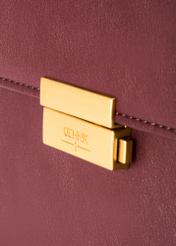Burgundy women's trunk handbag TOREC-1080-49(Z25) - close-up of detail, on white background.