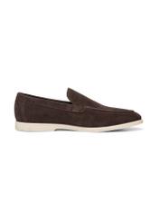 Dark brown suede men's loafers BUTYM-0526-1I(W26), side product view on white background.