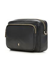 Black leather women's shoulder bag TORES-1331-99(Z26), diagonal product view on white background.