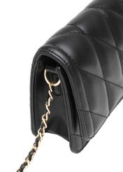 Small quilted women's handbag in black TOREC-1150-99(W26), close-up of the product detail, view on a white background.