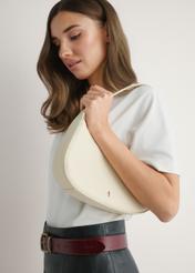 Light yellow leather handbag TORES-1288-2A(W26) - front view of the product, on a model, against a light background. Half of the silhouette is visible.