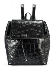 Black croco leather women's backpack TORES-1131-99(Z25), product view front on white background.