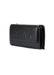 Black large women's wallet with logo POREC-0361A-99(W25), diagonal view of the product on a white background.