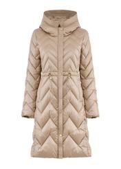 Long beige women's quilted jacket KURDT-0547-81(Z24)-01