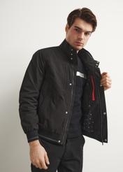 Black men's jacket with stand-up collar KURMT-0295-99(W23)-02