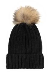 Black women's hat with pompom CZADT-0066A-99(Z25), product view from the back on a white background.