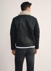 Men's black leather aviator bag KURMS-0214A-5365(Z25), back view of the product on the model. Half of the silhouette visible.