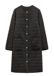 Black long women's quilted jacket KURDT-0631-99(W26), front product view on white background.