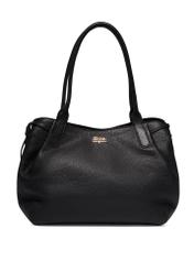 Black leather shopper bag TORES-1360-9I(Z26) - front product view, on a white background.