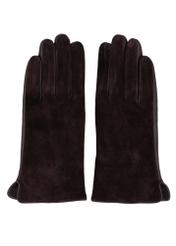 Women's brown suede gloves REKDS-0093-1I(Z26), front view on a white background.