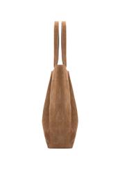 Cognac-colored women's suede shopper bag TORES-1358-1F(Z26), side view on a white background.