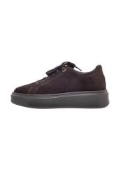 Women's suede shoes in dark brown color BUTYD-1284-1I(Z26), side view of the product on a light background.