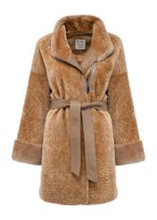 Beige women's leather sheepskin coat KOZDS-0079-3176(Z24)-01