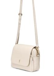 Cream leather women's messenger bag TORES-0958E-0B(W26), product view with strap on white background.