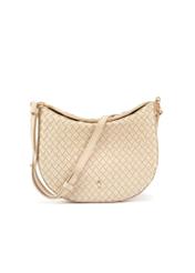 Cream braided leather messenger bag TORES-1109-12(W25) - front view on white background.