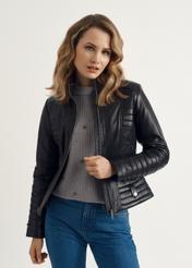 Women's waisted leather jacket with collar KURDS-0448-5491(Z23)-01