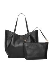 Women's leather black shopper bag TORES-1358-99(Z26), front product view with cosmetic bag on white background.
