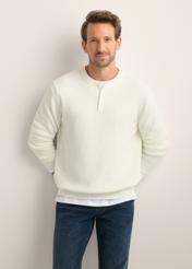 Men's ecru sweater SWEMT-0201-0B(Z26), front view of the product on the model. Half of the silhouette visible.
