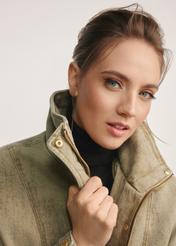 Women's olive jacket with fur KURDT-0611-57(Z25) - close-up of the detail on a white background.
