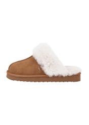 Beige slip-on snow boot style slippers BUTYD-1137-82(Z24), side product view on white background.