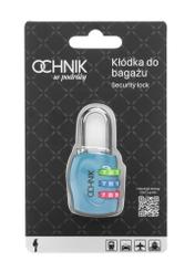 Light blue combination padlock AW-015-0005-7A(W26), product view in packaging on white background.