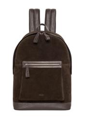 Men's dark brown suede backpack TORMS-0539-1I(Z26), front product view on white background.