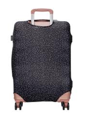 Medium suitcase cover with polka dots AW-013-0007-9P-M(W26), product view from the back on the suitcase.