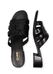 Women's leather mules on a block heel BUTYD-1265-99(W26), product view from above on a white background.