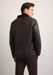 Men's brown leather sheepskin coat KOZMS-0025-3190(Z25), back view of the product on the model. Half of the silhouette visible.