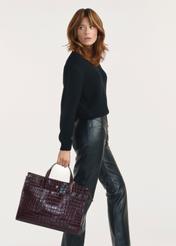 Burgundy large croco leather handbag TORES-1132E-49(Z25)