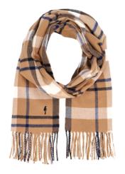 Beige women's checkered scarf SZADT-0236-1L(Z26), front product view on white background.