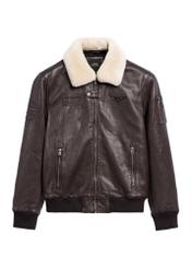 Brown men's leather bomber jacket KURMS-0350-1H(Z26), front product view on white background.