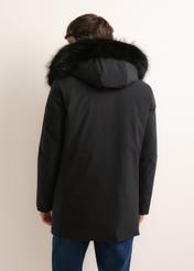 Men's black winter jacket KURMT-0446-99(Z26), rear view on a model. Half of the figure is visible.
