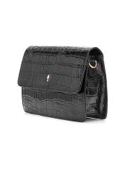 Black small croco leather handbag TORES-1233-9G(W26), diagonal product view, on white background.
