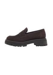 Dark brown suede women's moccasins BUTYD-1187-1I(Z26), side product view on white background.