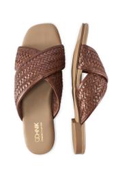 Brown women's flip-flops with braid BUTYD-1254-1H(W26), product view from above on a white background.