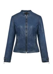 Blue leather biker jacket for women KURDS-0473-2840(W25)