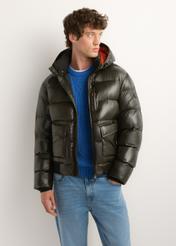 Men's green nylon jacket KURMT-0448-8B(Z26), front product view on model. Half silhouette visible.