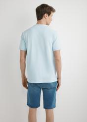 Light blue men's polo shirt POLMT-0095-7A(W26), back view of the product on the model. Half of the silhouette visible.