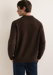 Dark brown men's wool sweater SWEMT-0212-1I(Z26), back view of the product on the model. Half of the silhouette visible.