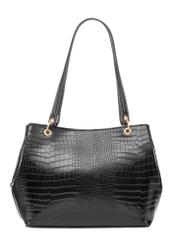 Large black croco women's handbag TOREC-1056-97(Z25), product view from the back on a white background.