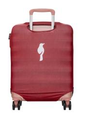 Red cover for a small suitcase with the AW-013-0002-4B-S(W26) logo, product view from the back on the suitcase.