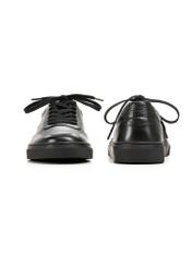 Black leather men's sports shoes BUTYM-0484-99(W25), front and back product view on white background.